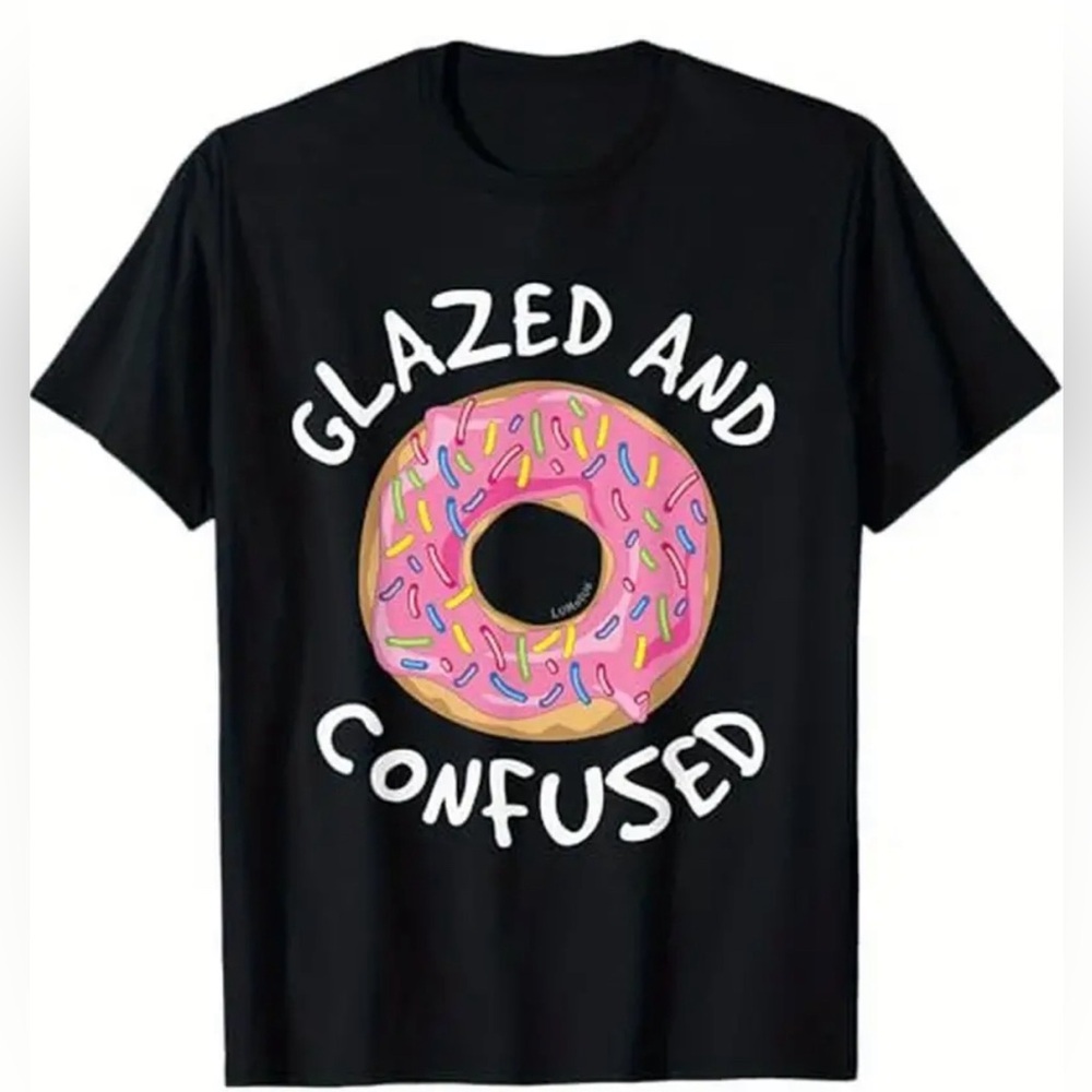 Pink Sprinkled Donuts Lover 100% Cotton Black Funny Tee T-Shirt Men’s Sz XL‎ NEW